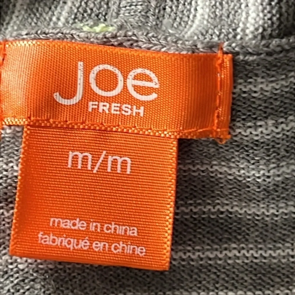JOE FRESH Cotton Blend Grey & White Striped Cardigan Sweater Size Medium